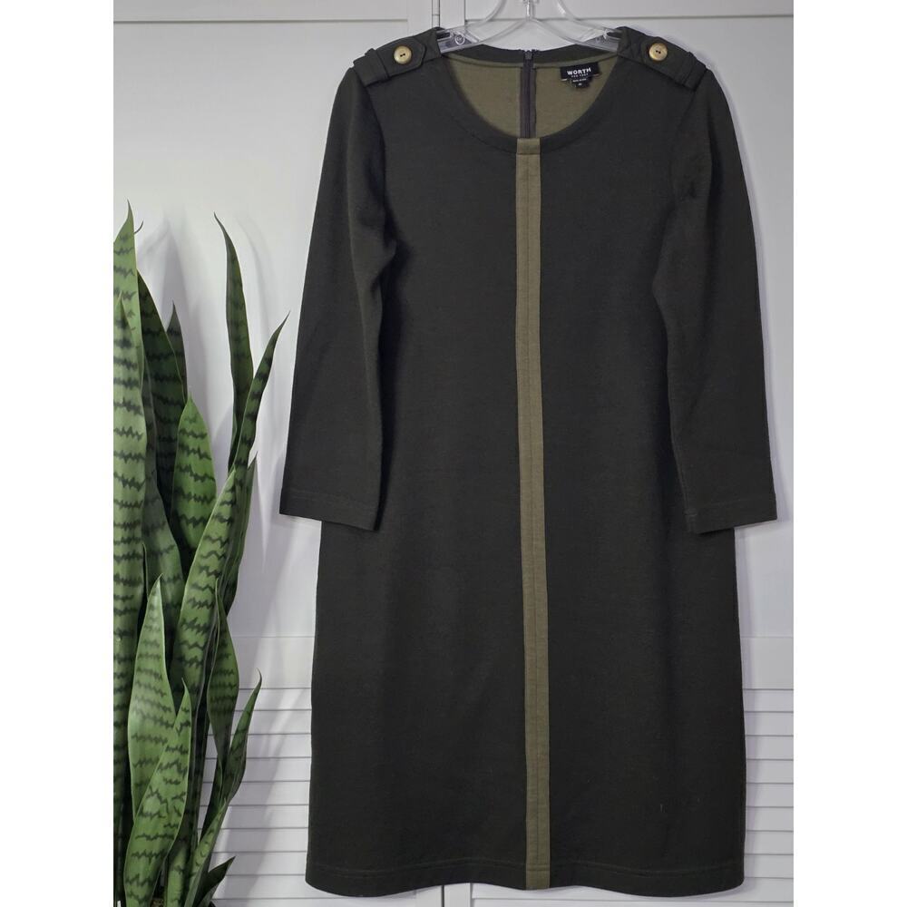 WORTH NEW YORK Womens Olive Wool /Cotton Blend Dress Size 10 Business Smart